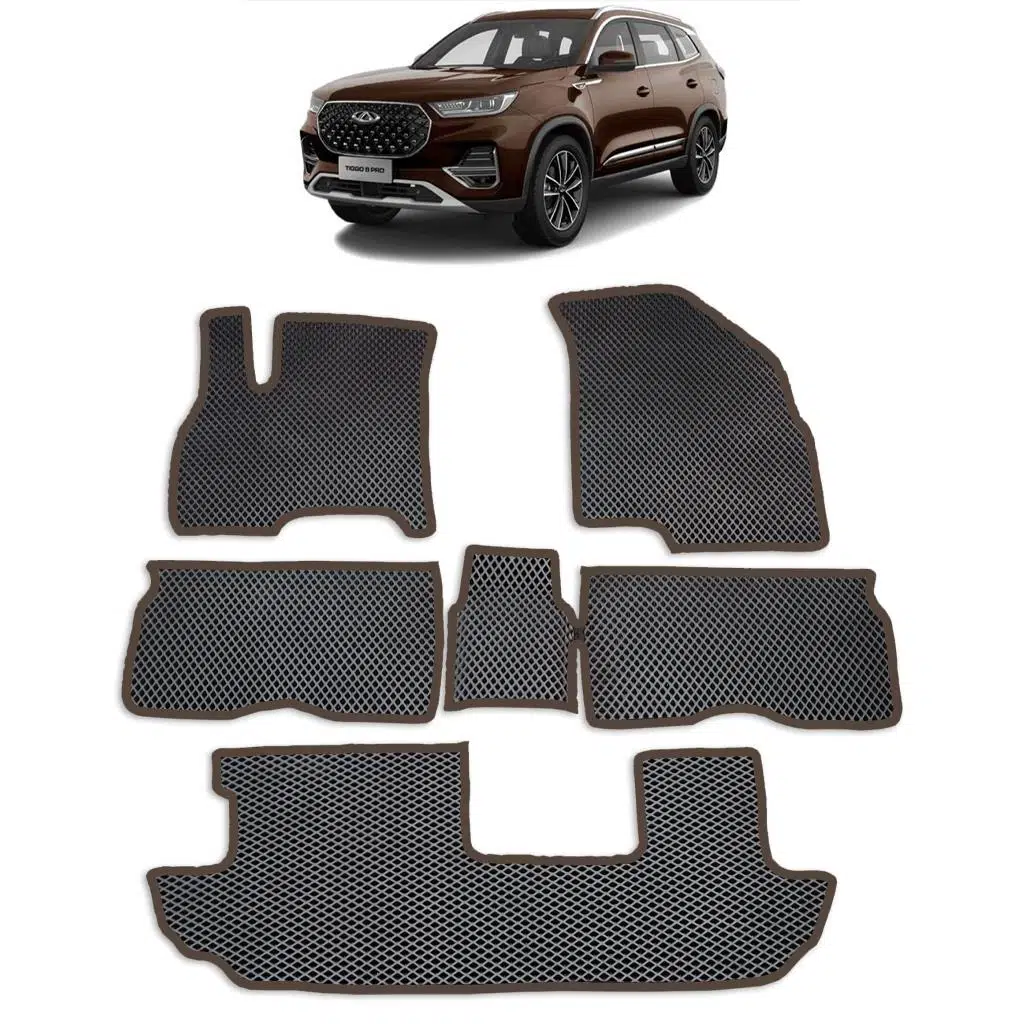 Bod Chery Tiggo 8 Pro/Max 7 Koltuk 3D Havuzlu Paspas Siyah 2023-Sonrası Fitil Rengi Kahve