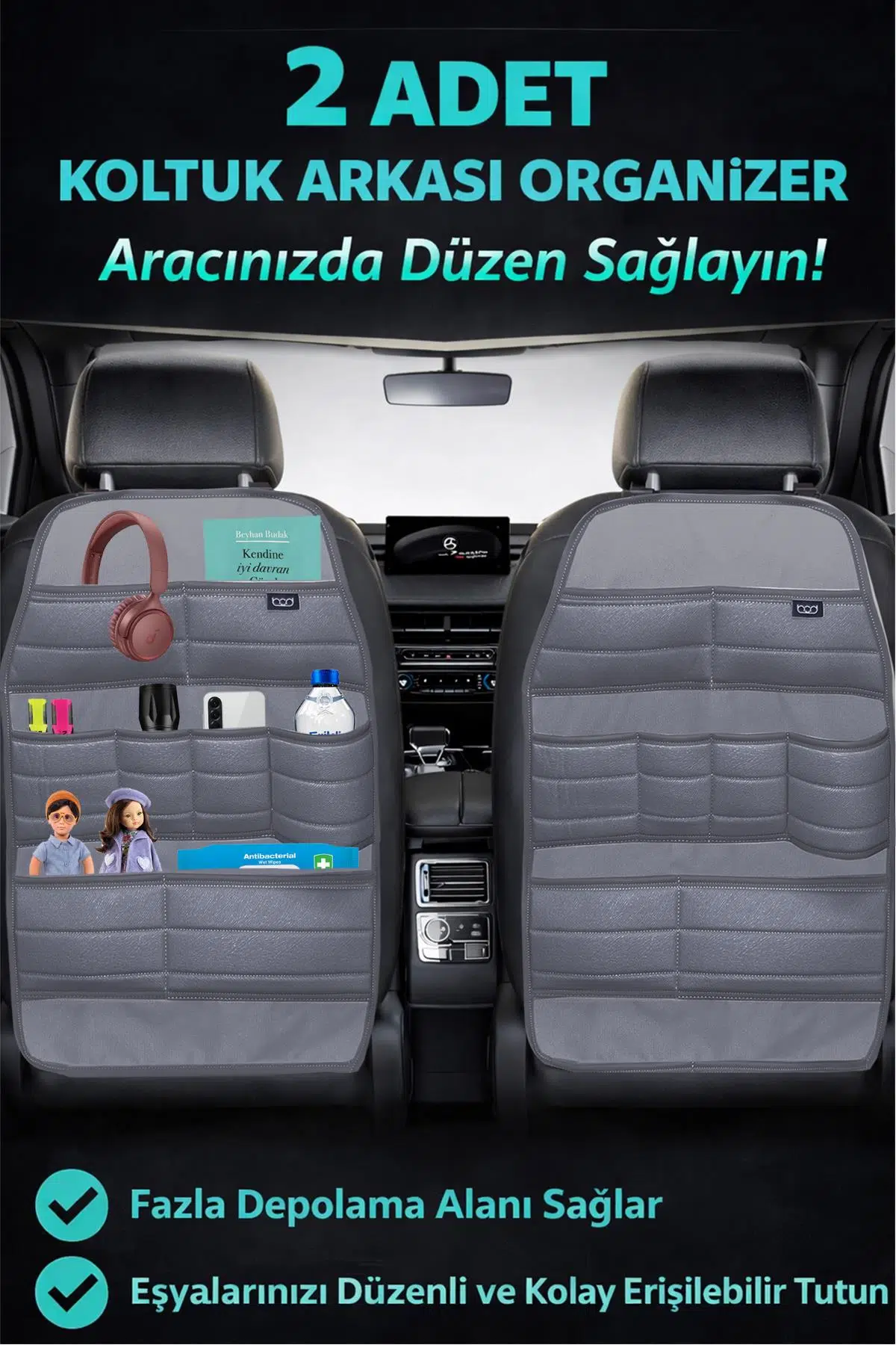 Bod Ecolux Serisi Araba Oto Koltuk Arkası Eşya Düzenleyici Araç içi Organizer 2'li Set - Fume