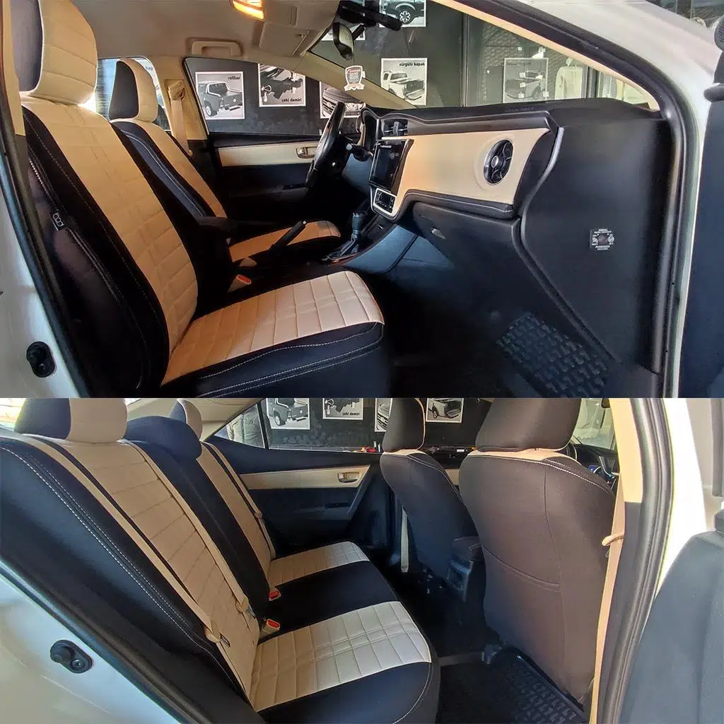 Bod Toyota Corolla Araca Özel Oto Koltuk Kılıfı Alinda Bej-Siyah 2013-2019 E180