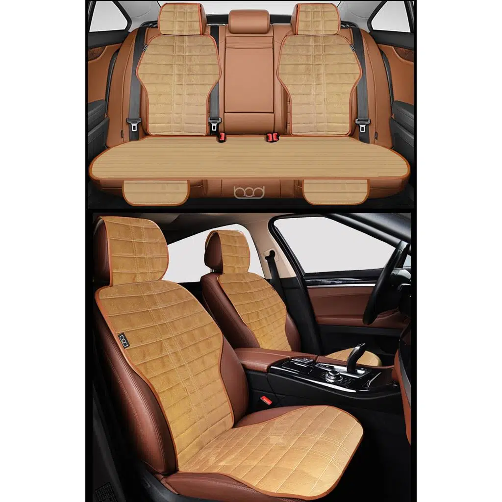 Tay Tüyü Cepli Oto Koltuk Minder Seti Koltuk Koruma Kılıfı Spor Serisi ÖN-ARKA TAM SET Taba